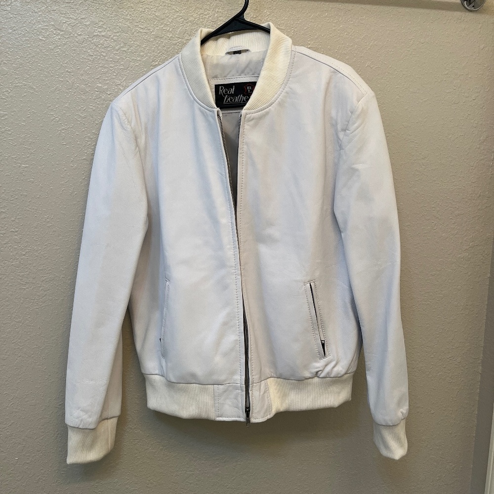 RL Real Leather - White Leather Bomber Jacket Men's Size M